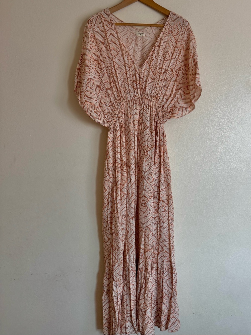 Cost Plus World Market Peach Print V-Neck Maxi Dress Resort Beachy